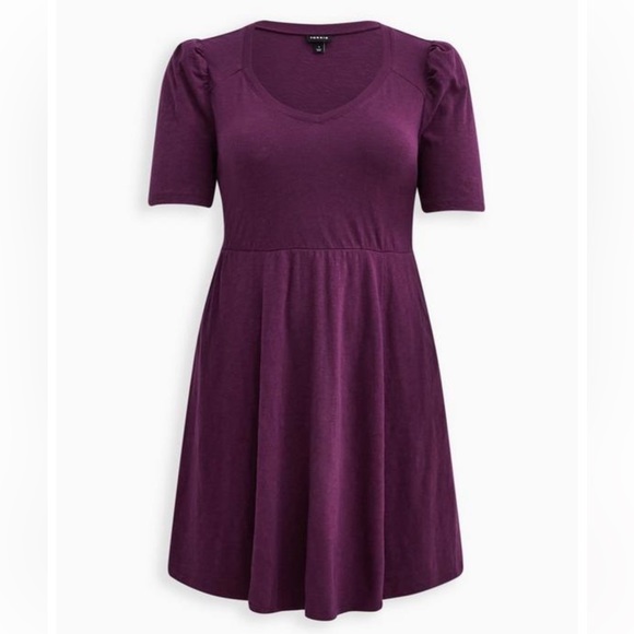 Mini Slub Puff Sleeve Skater Dress - Picture 2 of 5